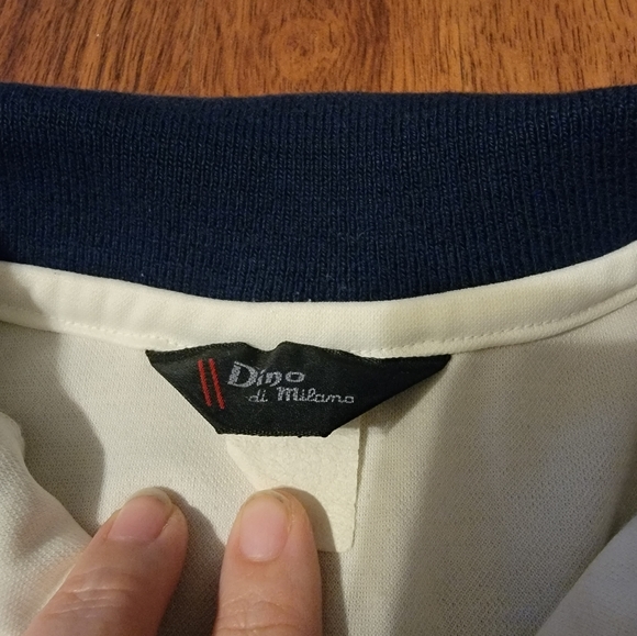Vintage Dino di Milano Cream and Navy Polo Shirt - Size Small - Picture 2 of 5